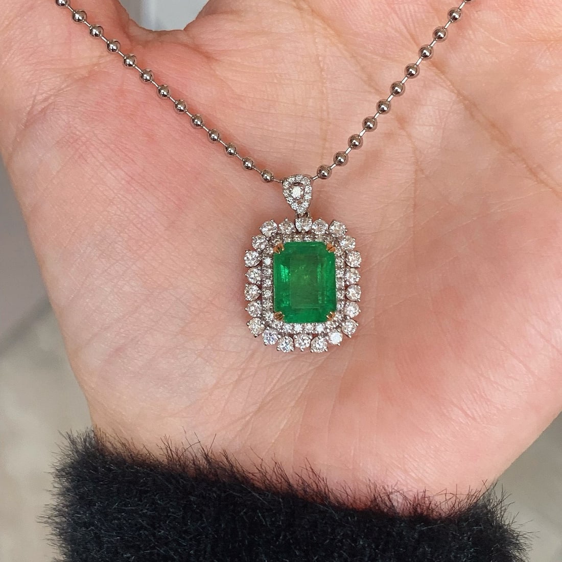 14k Gold 3.55 Ct Natural Emerald & Diamond Pendant( Without Chain ) - 5