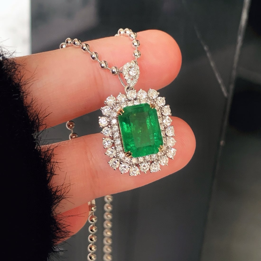 14k Gold 3.55 Ct Natural Emerald & Diamond Pendant( Without Chain ) - 7