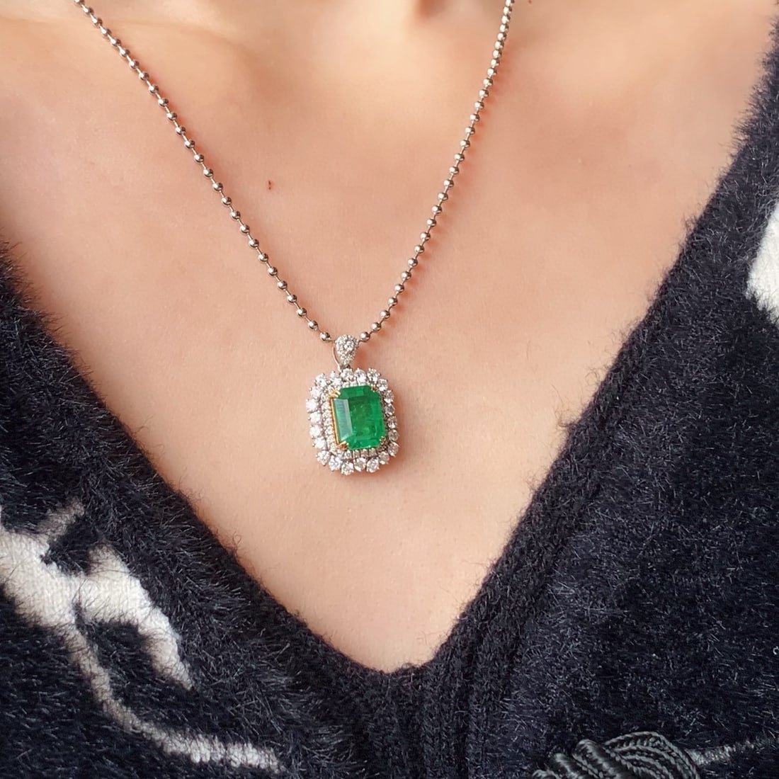 14k Gold 3.55 Ct Natural Emerald & Diamond Pendant( Without Chain ) - 9