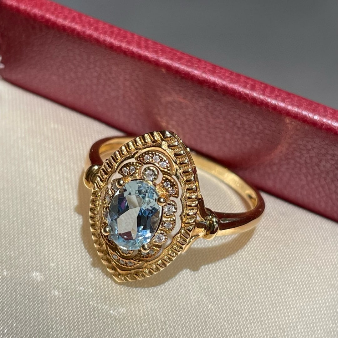 14k Gold 0.6 Ct Natural Aquamarine & Diamond Ring - 3