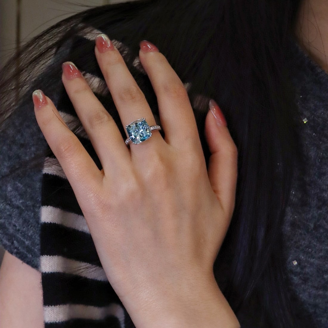 14k Gold 5.76 Ctw Natural Aquamarine & Diamond Ring - 6