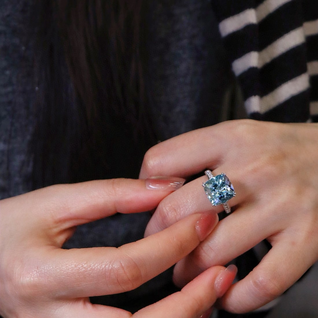 14k Gold 5.76 Ctw Natural Aquamarine & Diamond Ring - 7