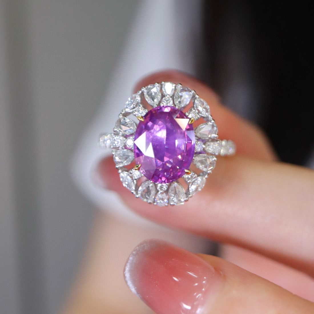 14k Gold 4.06 Ctw Natural Sapphire & Diamond Ring: Ref:230989243 // gold content:14k gold // ring size:7. 25us // // main gemstone:sapphire // shape:oval // carat weight:3. 01ct // color:pink // treatment:natural // cut grade:g // // adjacent gemstone
