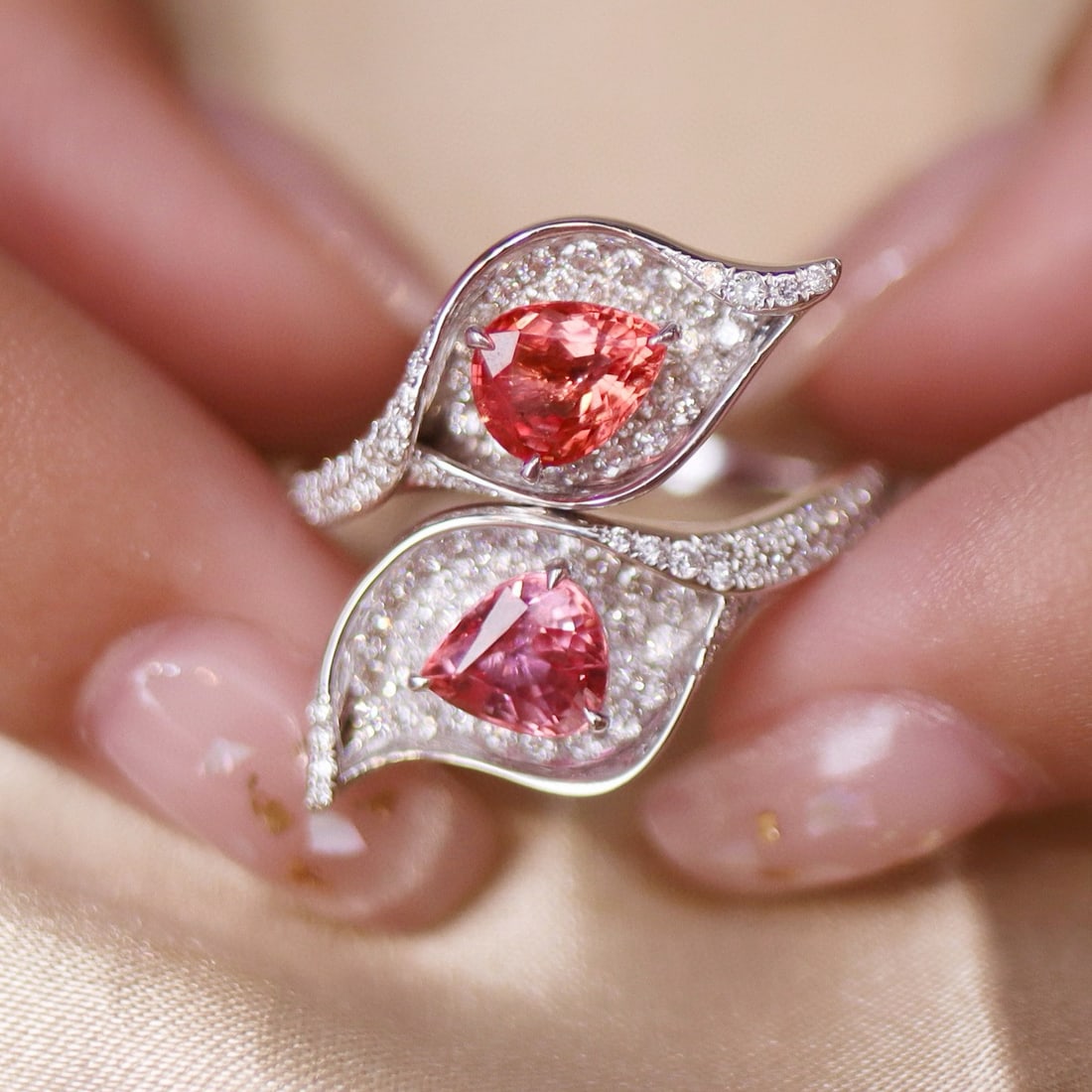 14k Gold 2.94 Ctw Natural Padparadscha Sapphire & Diamond Ring - 2