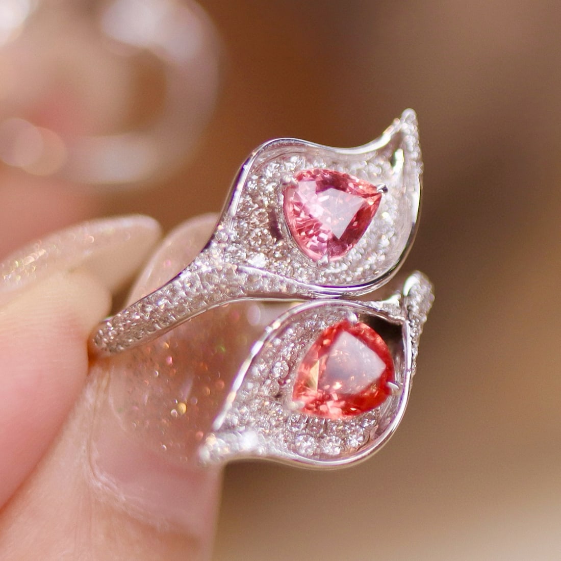 14k Gold 2.94 Ctw Natural Padparadscha Sapphire & Diamond Ring - 3