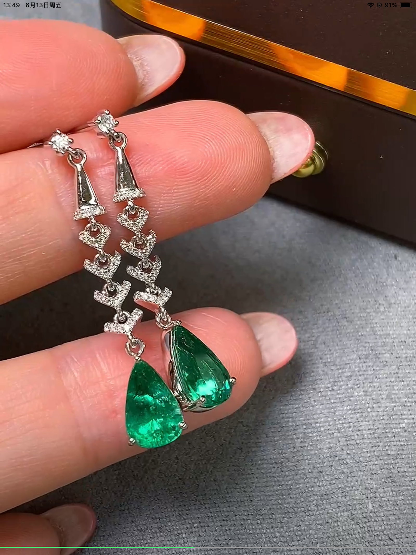 14k Gold 3.12 Ctw Natural Emerald & Diamond Earrings - 3