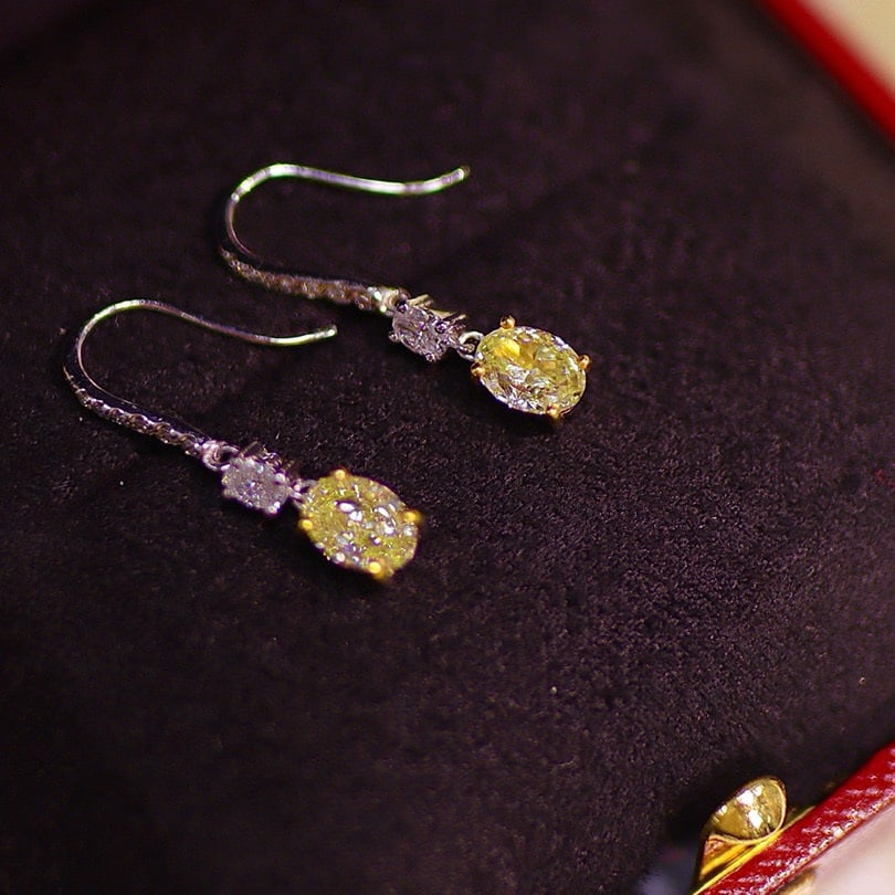 14k Gold 1.36 Ctw Natural Yellow Diamond & Diamond Earrings - 2