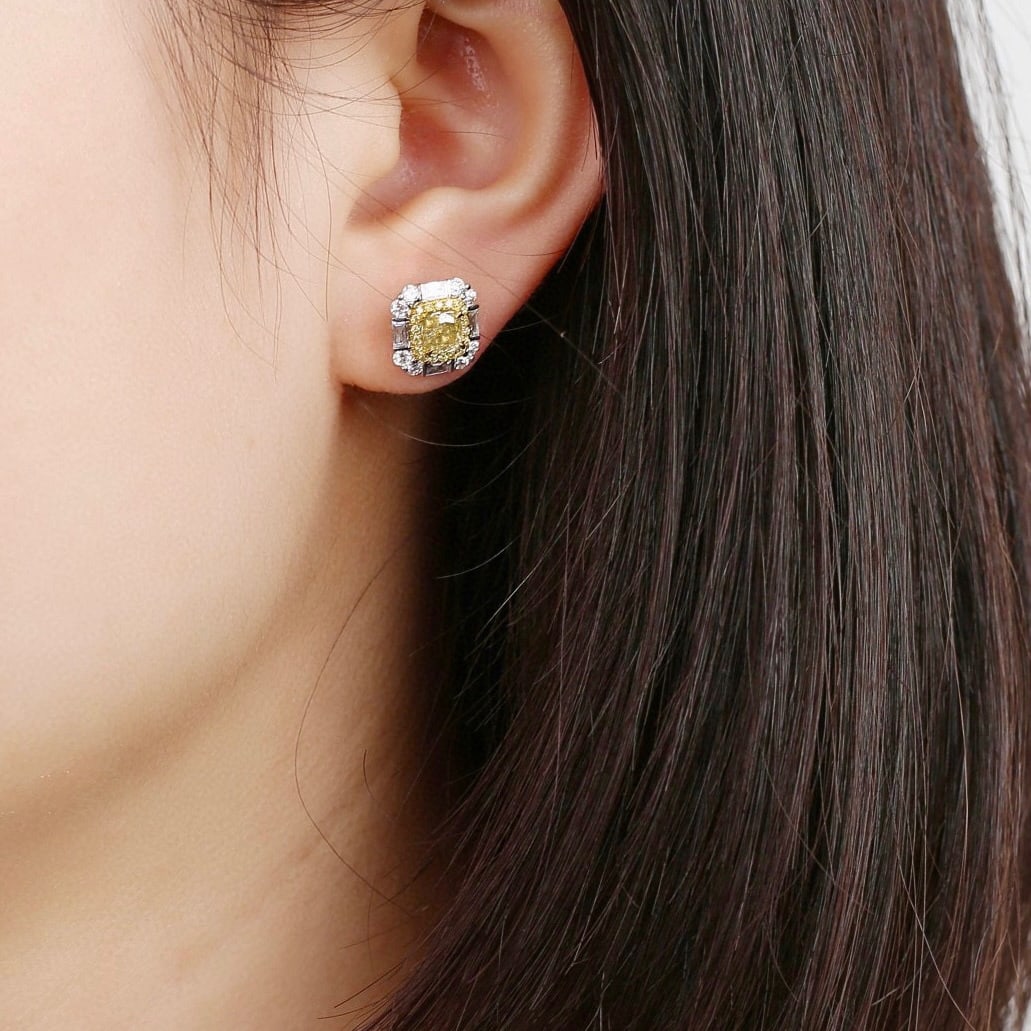 14k Gold 1.95 Ctw Natural Yellow Diamond & Diamond Earrings - 2