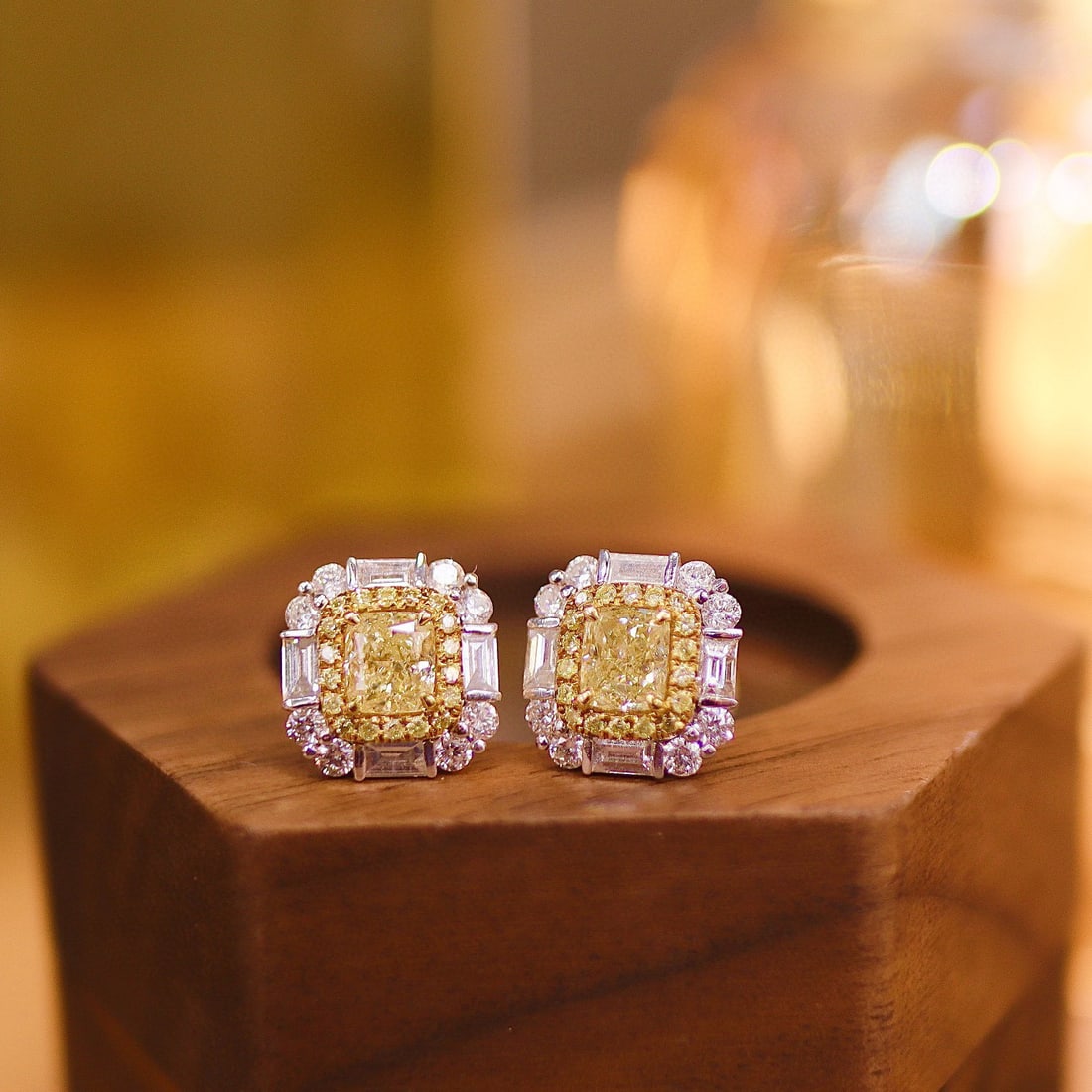 14k Gold 1.95 Ctw Natural Yellow Diamond & Diamond Earrings - 3
