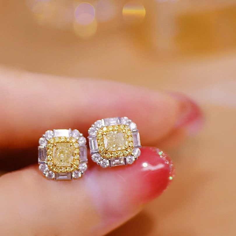 14k Gold 1.95 Ctw Natural Yellow Diamond & Diamond Earrings - 4