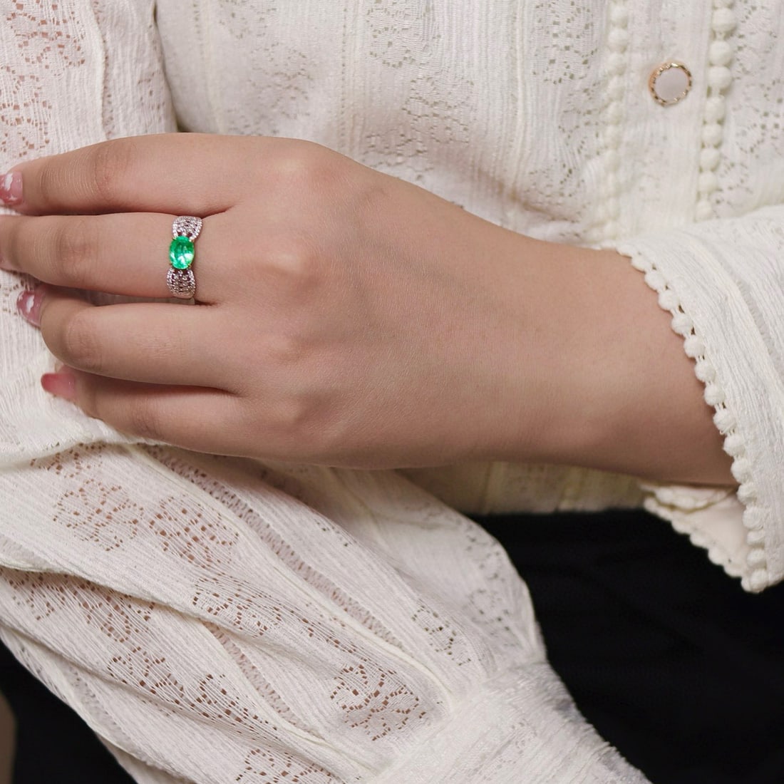14k Gold 1.10 Ctw Natural Emerald & Diamond Ring - 5