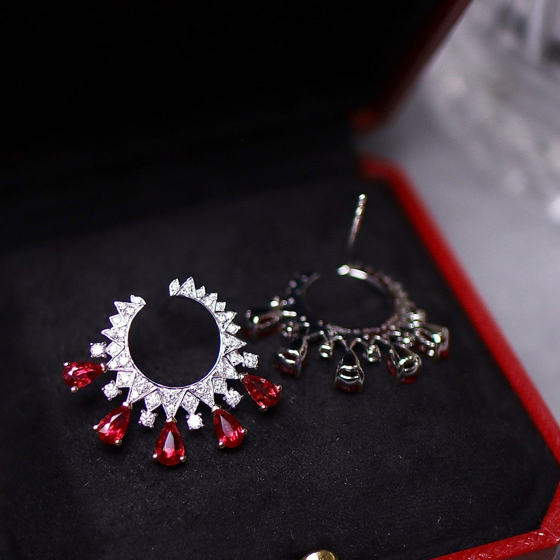 14k Gold 3.00 Ctw Natural Ruby & Diamond Earrings - 2