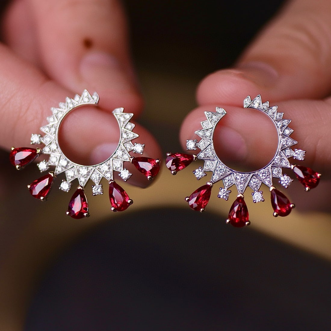 14k Gold 3.00 Ctw Natural Ruby & Diamond Earrings - 4