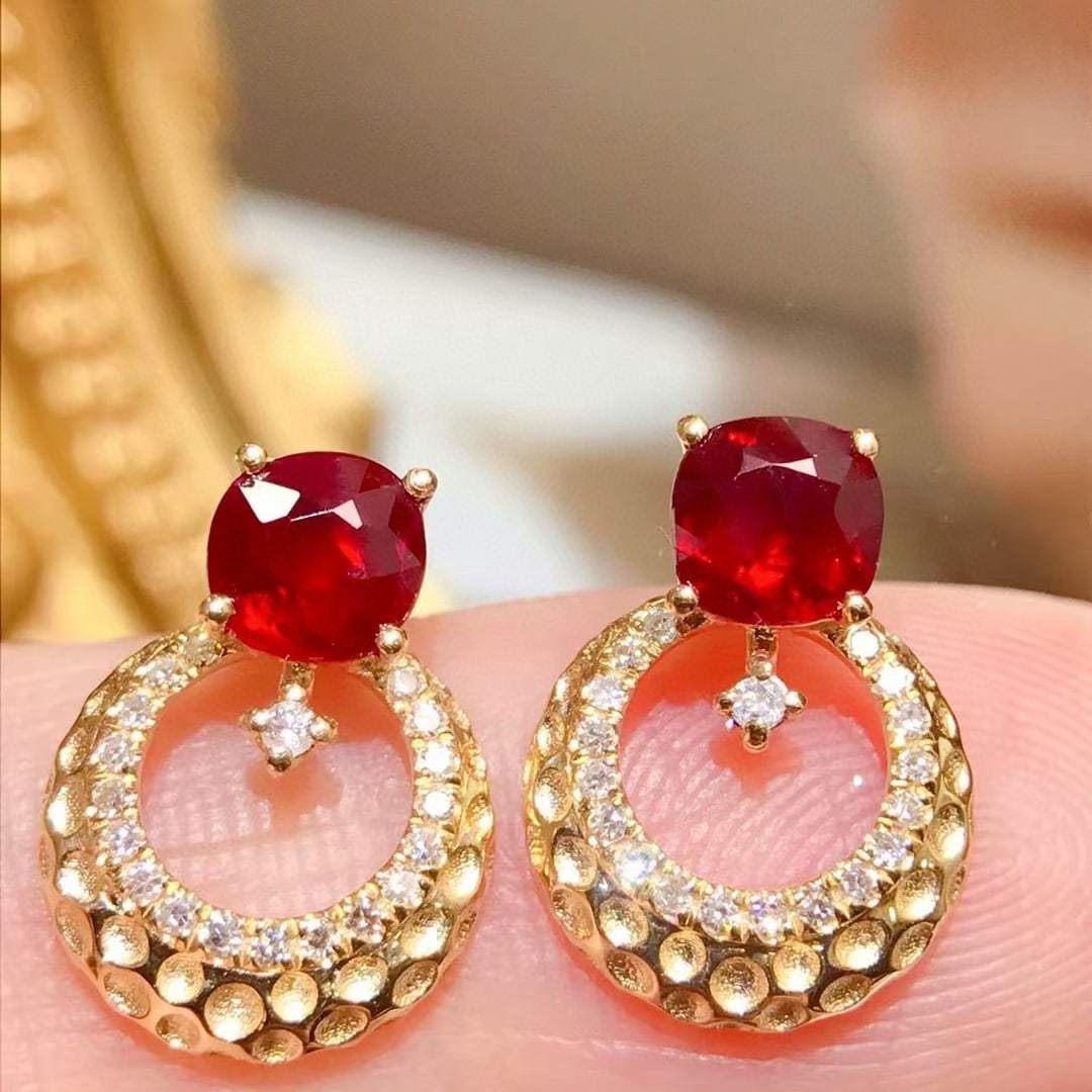 14k Gold 1.47 Ctw Natural Ruby & Diamond Earrings - 2