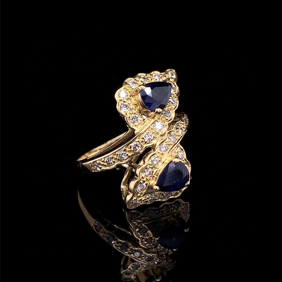 14k Gold 1.38 Ctw Natural Sapphire & Diamond Ring - 2