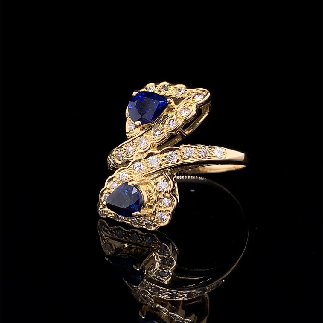 14k Gold 1.38 Ctw Natural Sapphire & Diamond Ring - 3
