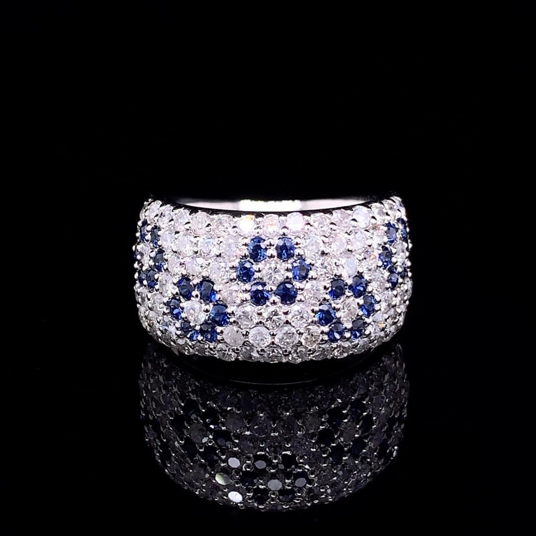 14k Gold 1.96 Ctw Natural Sapphire & Diamond Ring: Ref:230990012 // gold content:14k gold // ring size:7. 25us // // main gemstone:sapphire // shape:round // carat weight:0. 6ct // color:blue // treatment:natural // cut grade:g // // adjacent