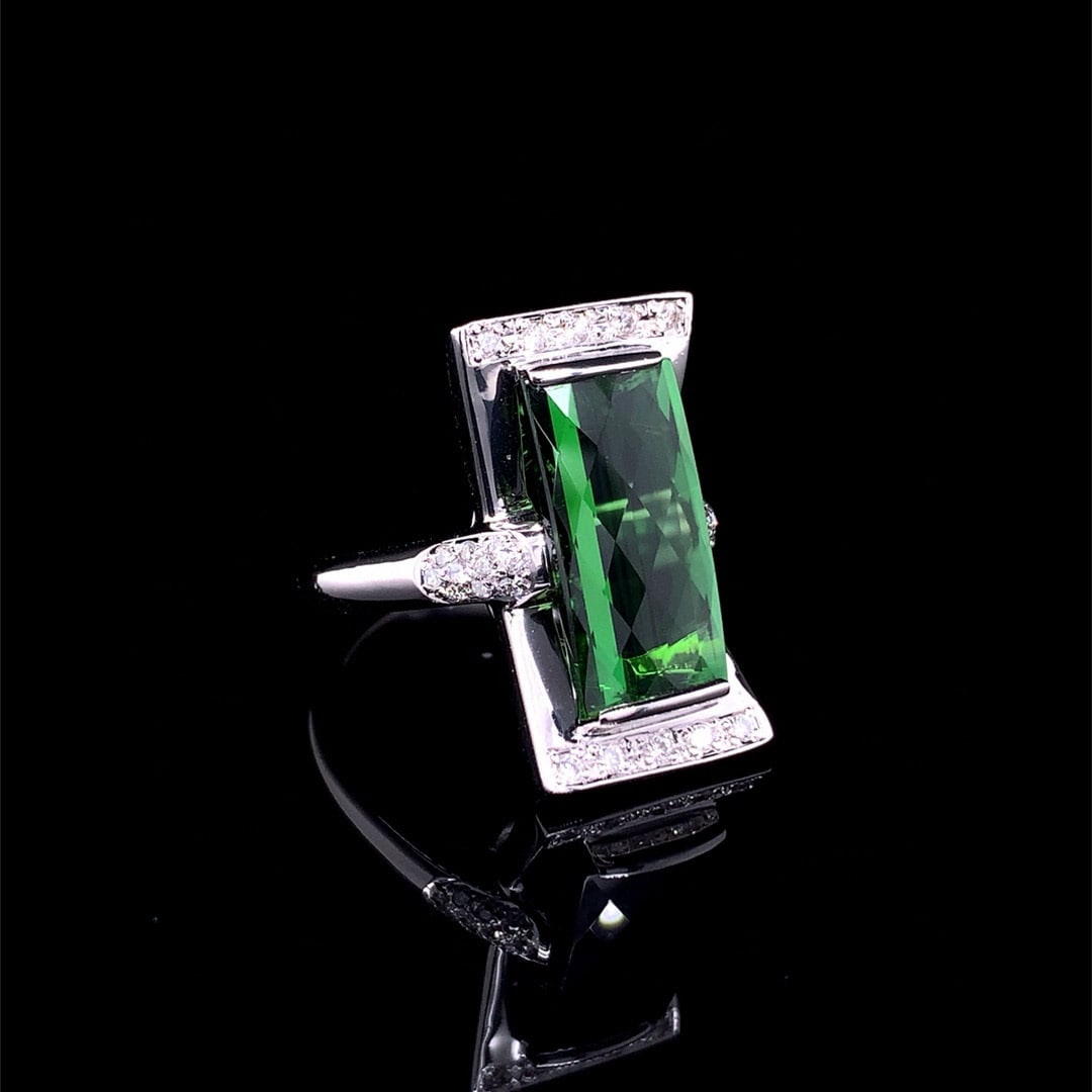 14k Gold 5.92 Ctw Natural Tourmaline & Diamond Ring - 2