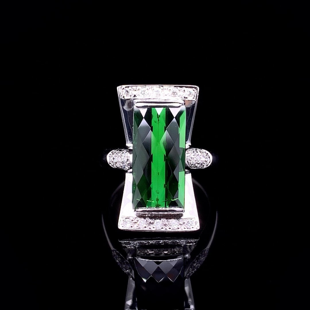 14k Gold 5.92 Ctw Natural Tourmaline & Diamond Ring - 4