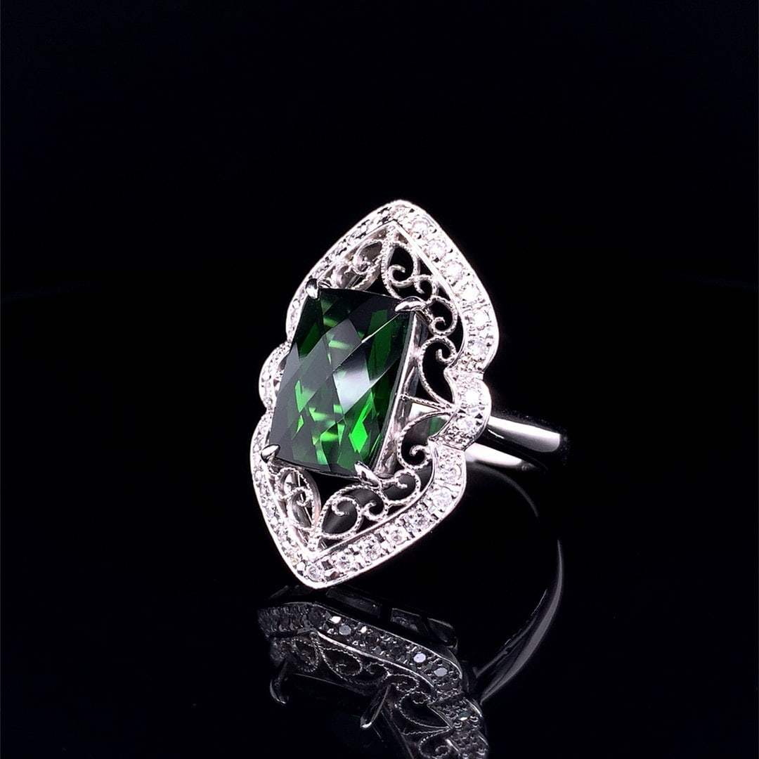14k Gold 6.75 Ctw Natural Tourmaline & Diamond Ring - 2