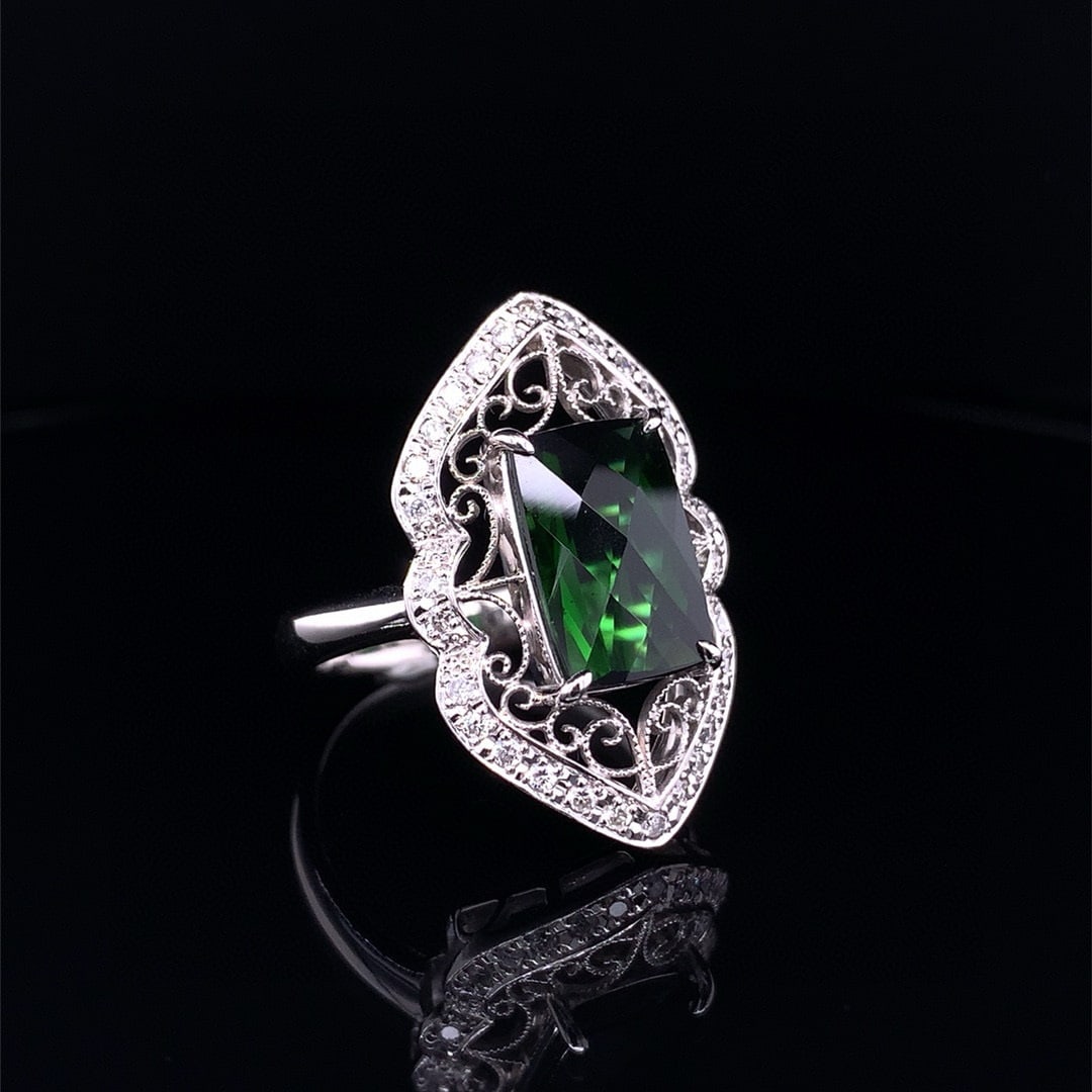 14k Gold 6.75 Ctw Natural Tourmaline & Diamond Ring - 3
