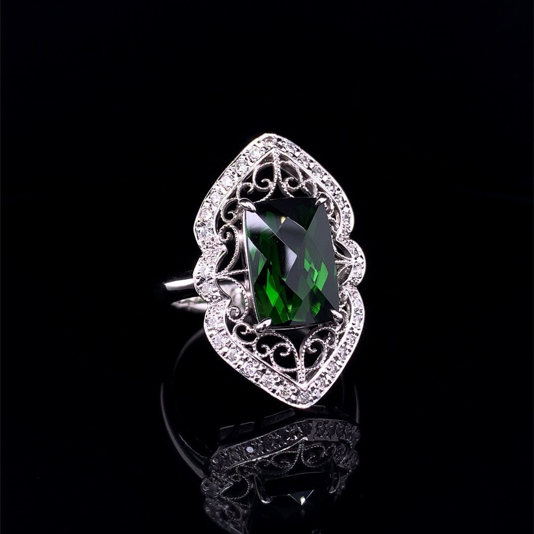14k Gold 6.75 Ctw Natural Tourmaline & Diamond Ring - 4