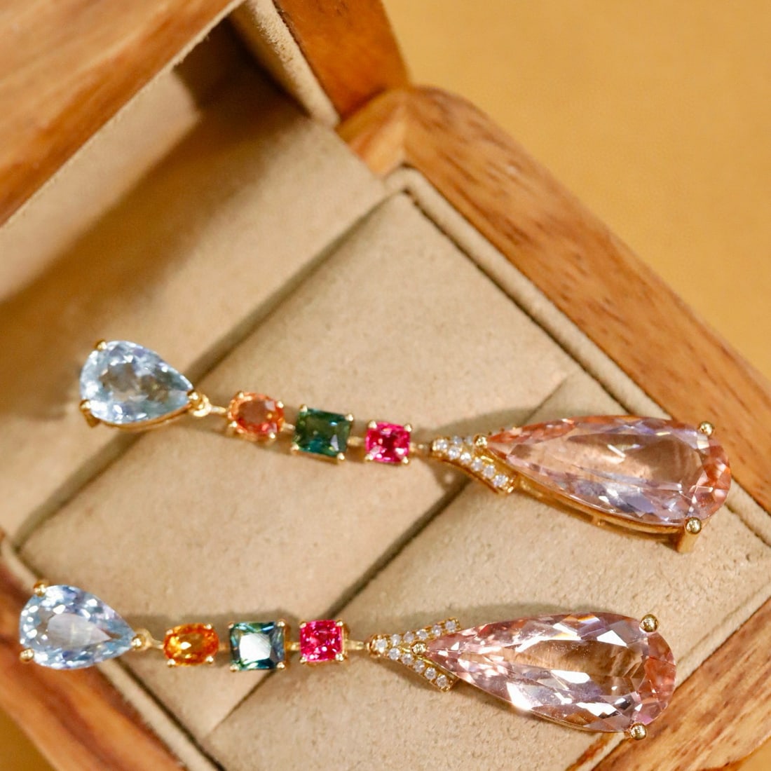 14k Gold 10.42 Ctw Natural Morganite & Diamond Earrings - 3