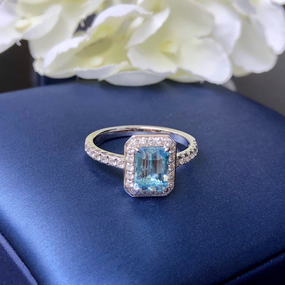 14k Gold 1.32 Ctw Natural Aquamarine & Diamond Ring - 3