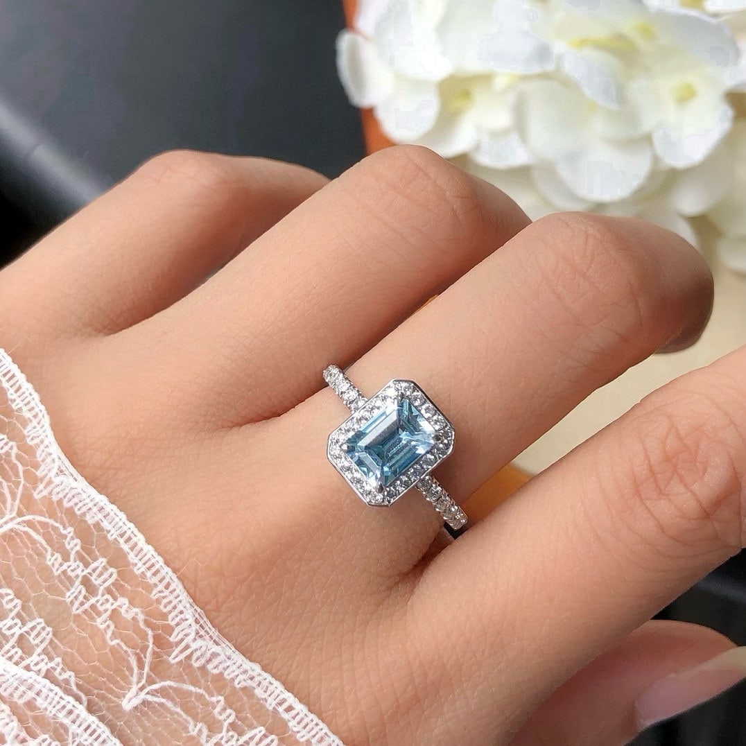 14k Gold 1.32 Ctw Natural Aquamarine & Diamond Ring - 4