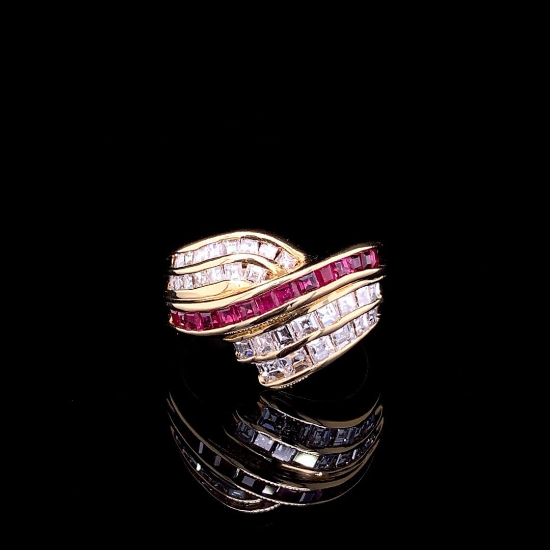 14k Gold 1.59 Ctw Natural Ruby & Diamond Ring: Ref:230990043 // gold content:14k gold // ring size:7. 25us // // main gemstone:ruby // shape:square // carat weight:0. 61ct // color:red // treatment:natural // // adjacent gemstone 2 : diamond // sh