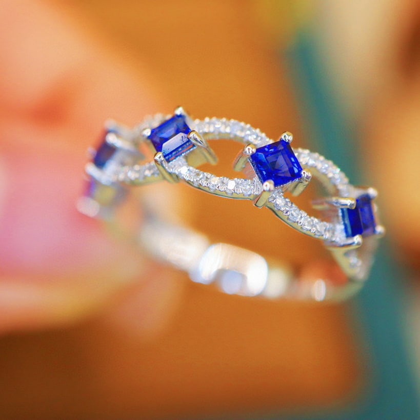 14k Gold 0.91 Ctw Natural Sapphire & Diamond Ring - 4