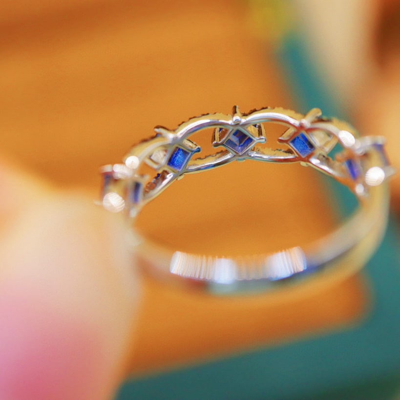 14k Gold 0.91 Ctw Natural Sapphire & Diamond Ring - 5