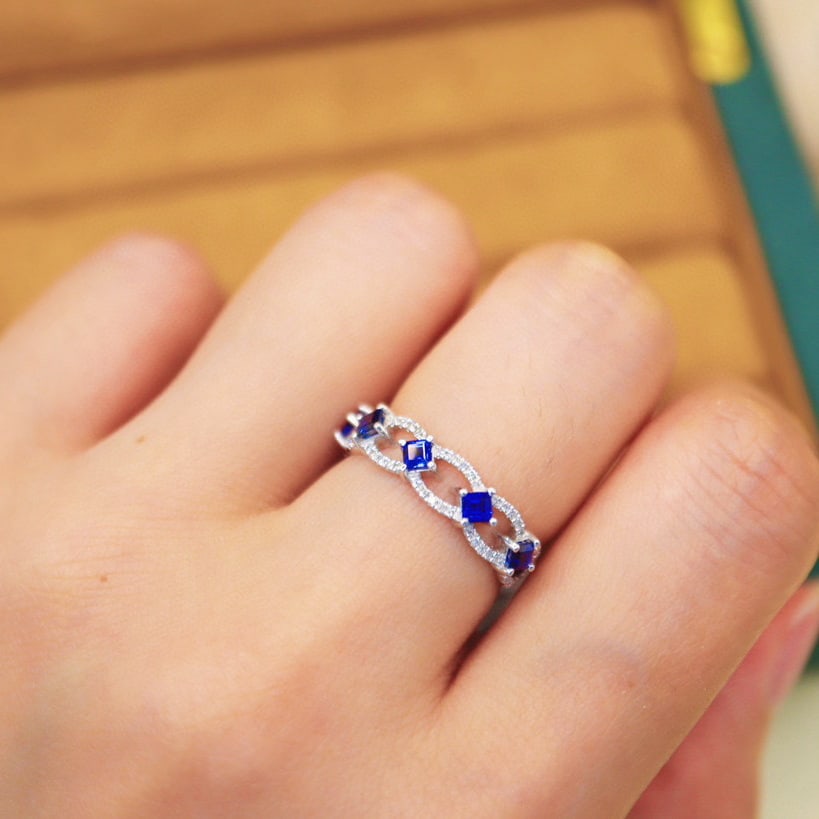 14k Gold 0.91 Ctw Natural Sapphire & Diamond Ring - 6