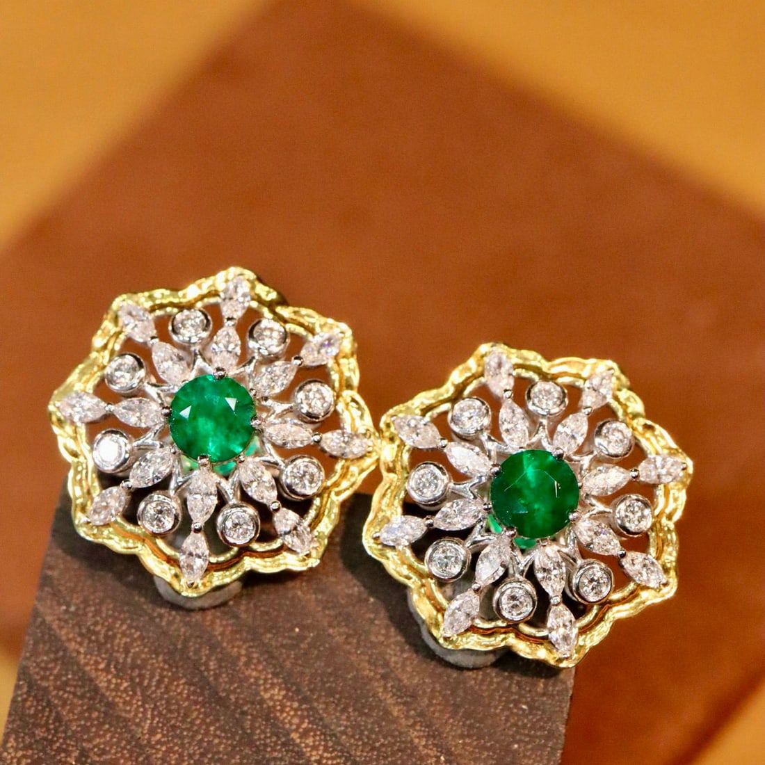 14k Gold 2.71 Ctw Vivid Green Natural Emerald & Lab Grown Diamond Earrings - 2