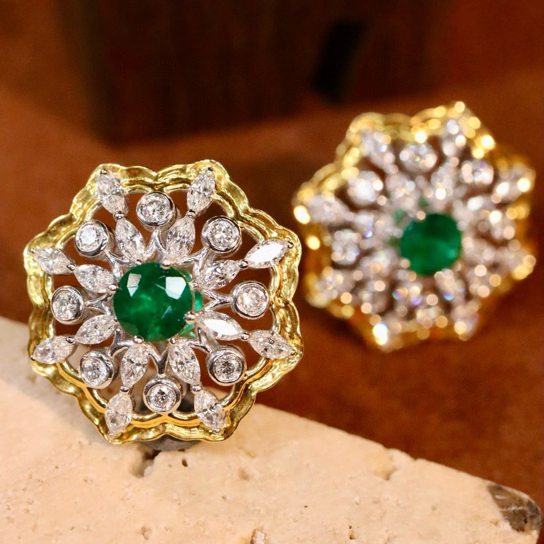 14k Gold 2.71 Ctw Vivid Green Natural Emerald & Lab Grown Diamond Earrings - 3