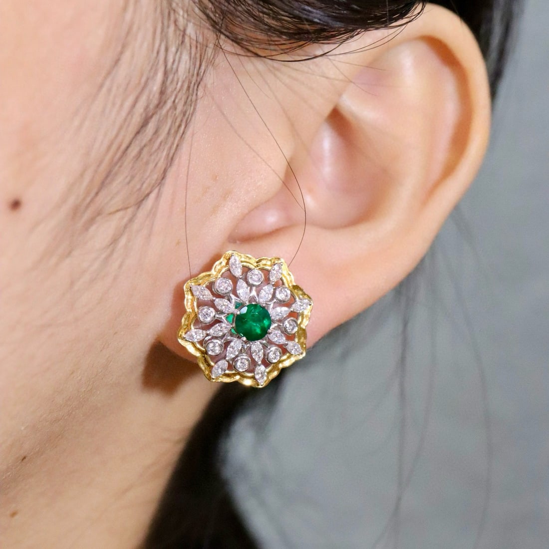 14k Gold 2.71 Ctw Vivid Green Natural Emerald & Lab Grown Diamond Earrings - 6