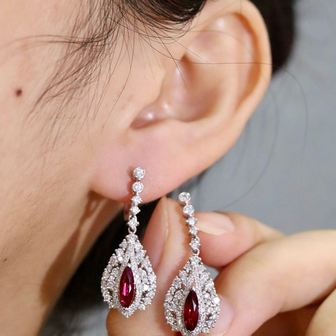 14k Gold 2.28 Ctw Natural Ruby & Diamond Earrings - 3
