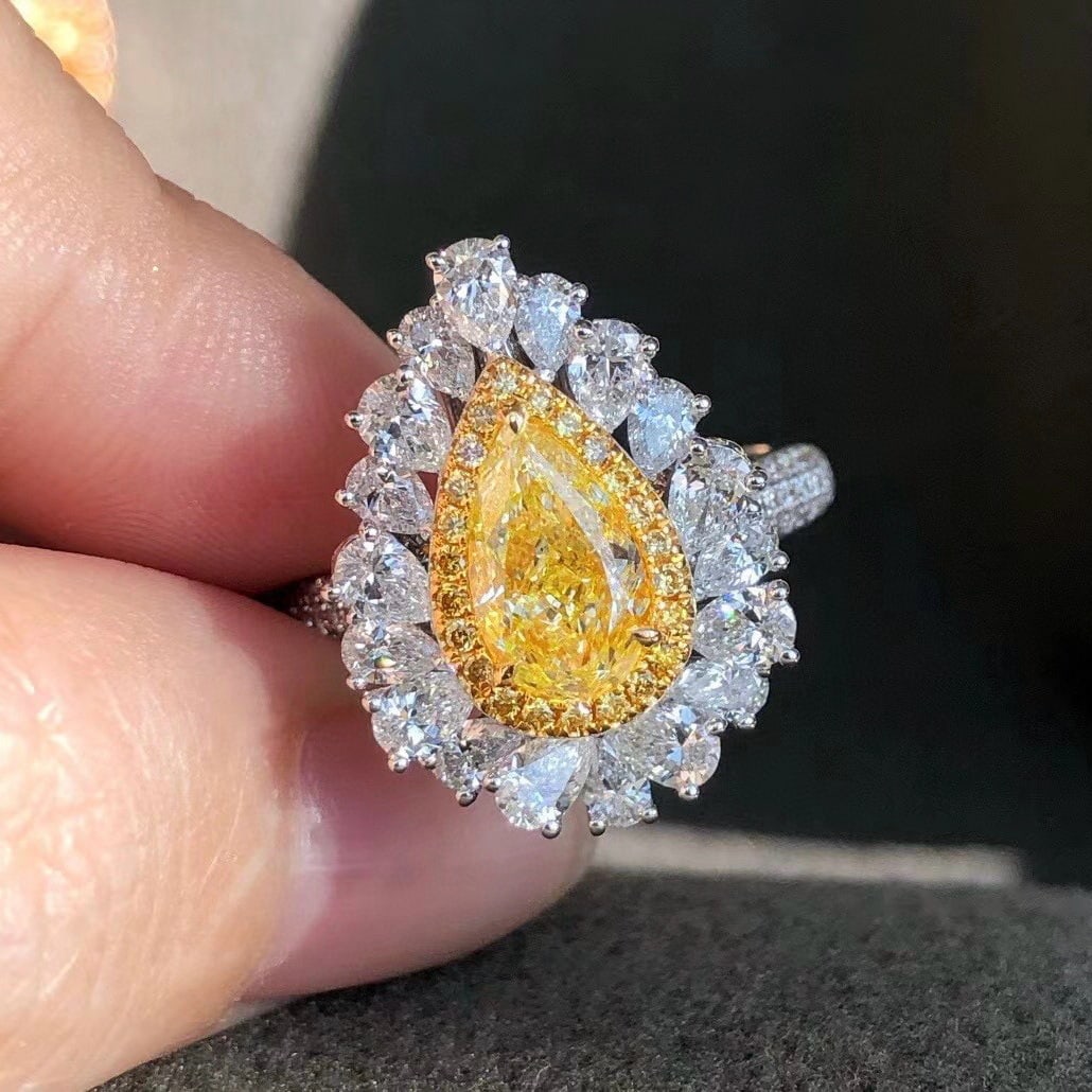 14k Gold 2.63 Ctw Natural Yellow Diamond & Diamond Ring/pendant( Without Chain ) - 4