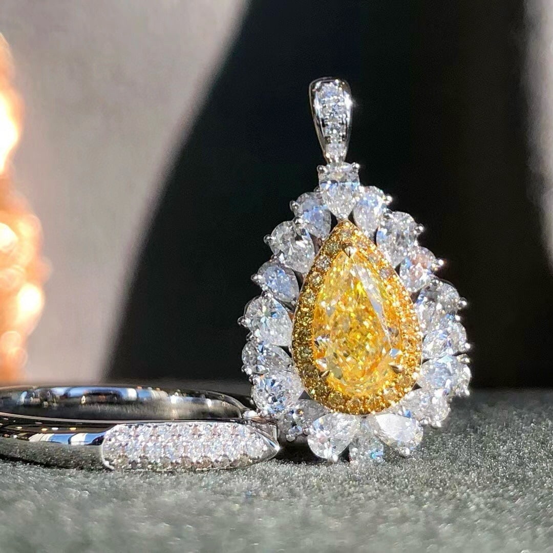14k Gold 2.63 Ctw Natural Yellow Diamond & Diamond Ring/pendant( Without Chain ) - 5