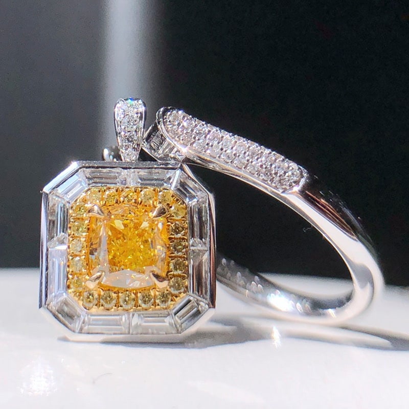 14k Gold 1.98 Ctw Natural Yellow Diamond & Diamond Ring - 3