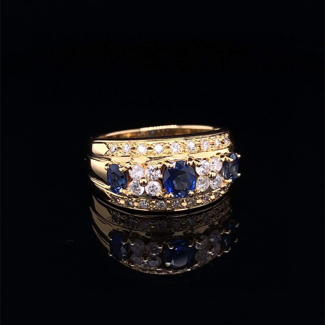 14k Gold 0.92 Ctw Natural Sapphire & Diamond Ring - 2
