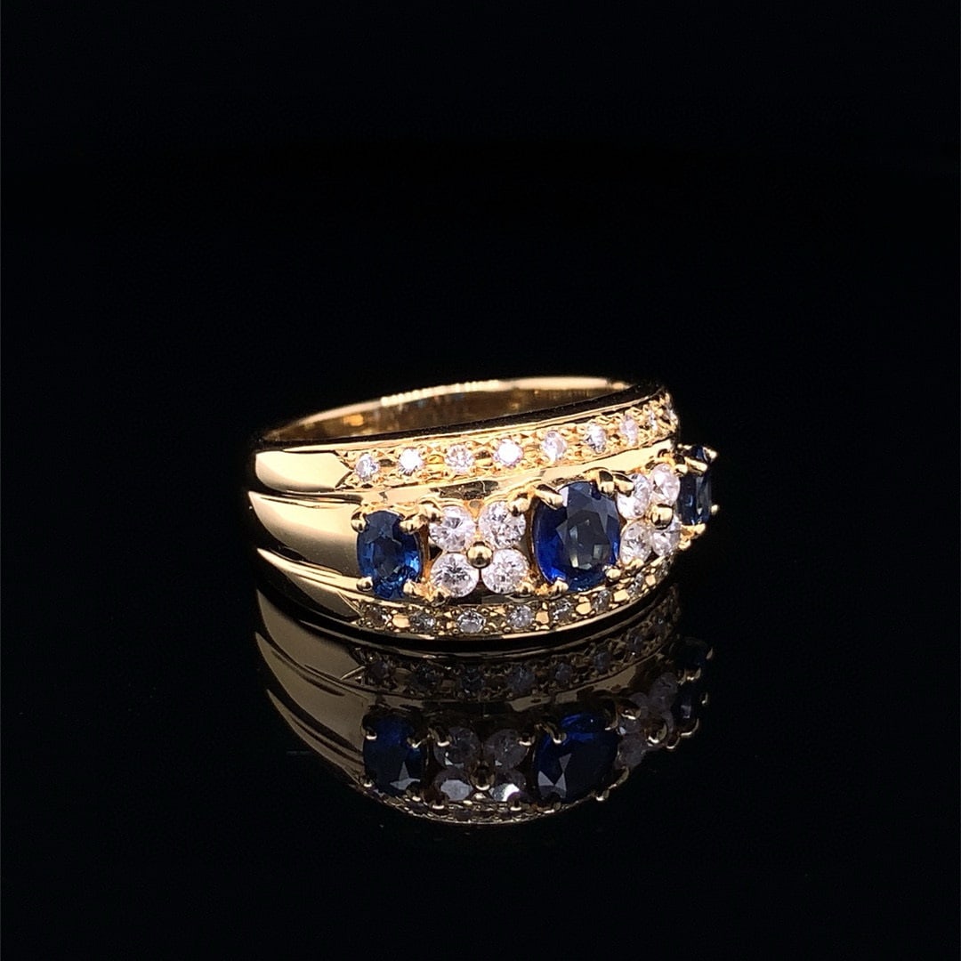 14k Gold 0.92 Ctw Natural Sapphire & Diamond Ring - 3