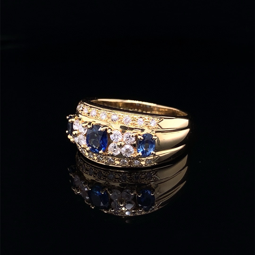14k Gold 0.92 Ctw Natural Sapphire & Diamond Ring - 4