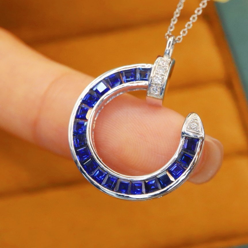 14k Gold 2.30 Ctw Natural Sapphire & Diamond Necklace - 2