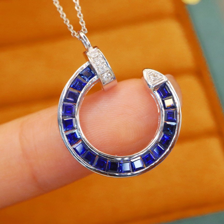14k Gold 2.30 Ctw Natural Sapphire & Diamond Necklace - 3