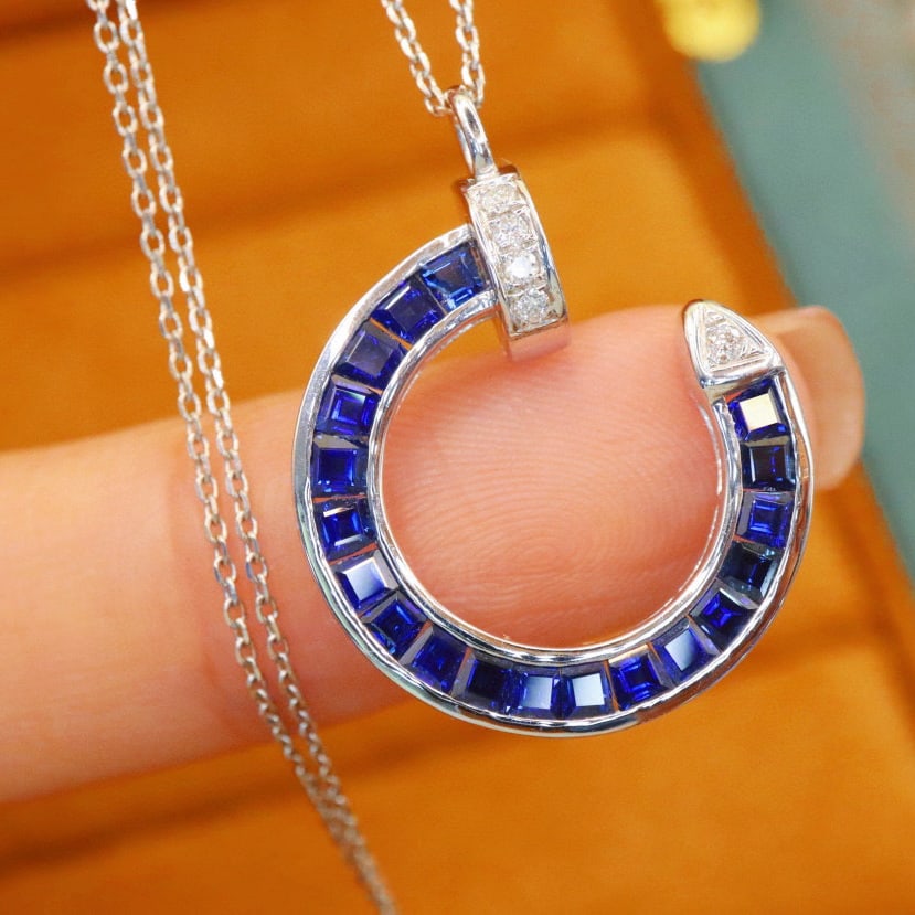 14k Gold 2.30 Ctw Natural Sapphire & Diamond Necklace - 4