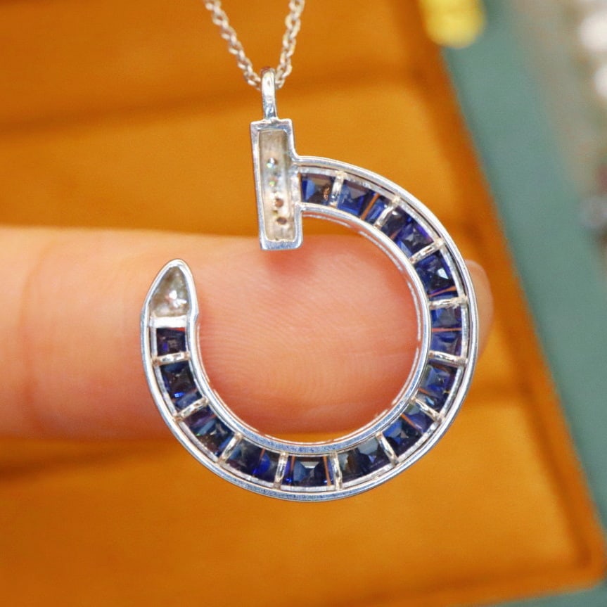 14k Gold 2.30 Ctw Natural Sapphire & Diamond Necklace - 5