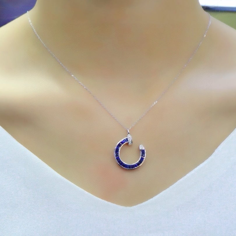 14k Gold 2.30 Ctw Natural Sapphire & Diamond Necklace - 6