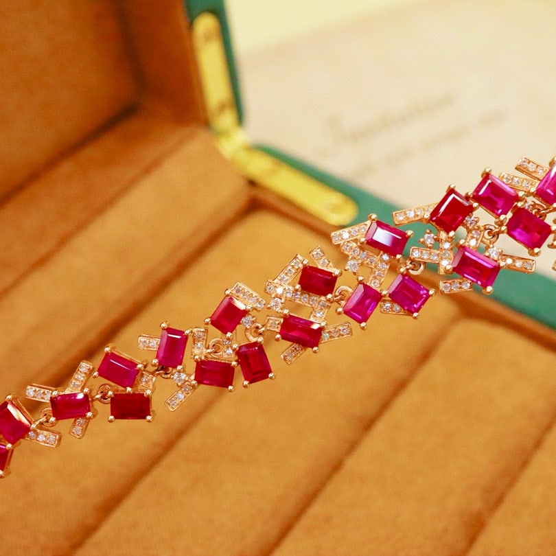 14k Gold 12.47 Ctw Natural Ruby & Diamond Bracelet - 2