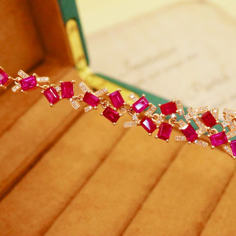 14k Gold 12.47 Ctw Natural Ruby & Diamond Bracelet - 3
